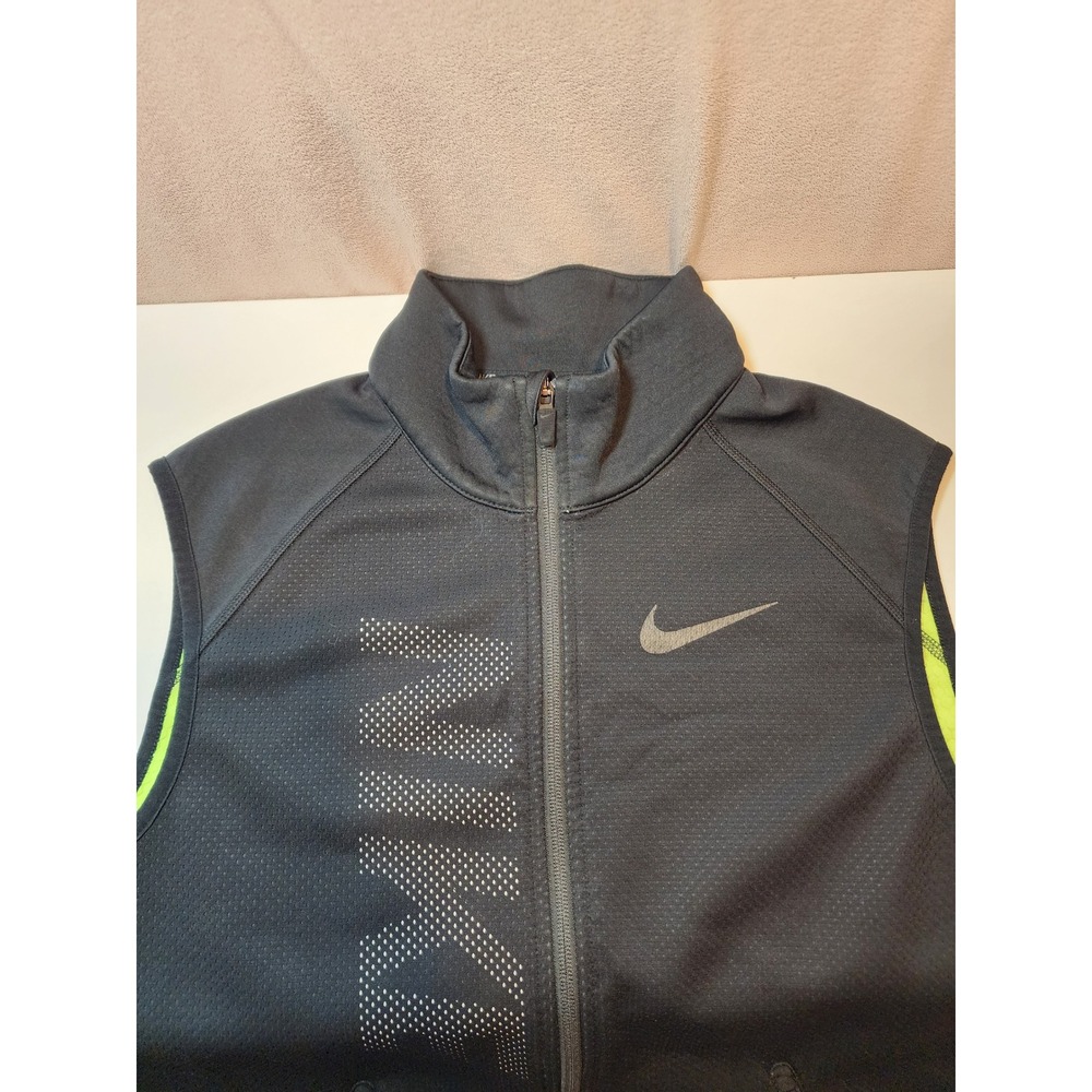 Nike Dri-FIT Full Zip Running Vest Black Lime Green Reflective Mens Size M